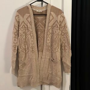 Roxy Tan Two Tone Tribal Print Cardigan — Size XS/S